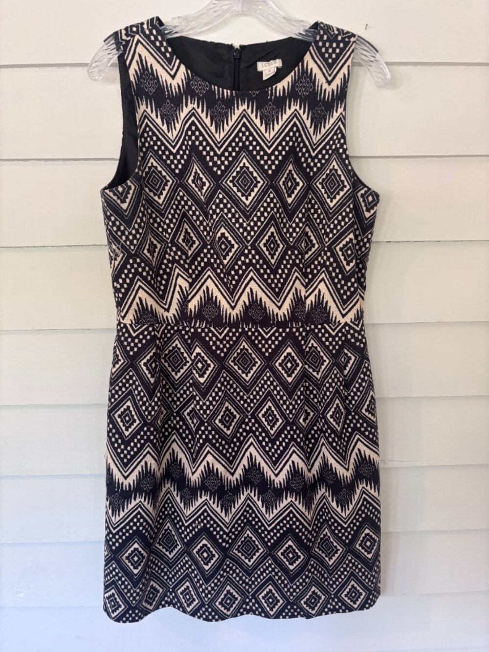 J.Crew Black Cream Aztec Jacquard Sheath Dress Size 8